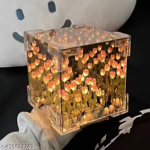 IKIME Acrylic Diy - Do It Yourself - Tulip Cube Mirror Lamp, 30 Flowers Led Decorative Lamp, 2 In 1 Mirror & Table Ornaments For Bedroom Livingroom Desktop Decor Birthday Gift multicolor