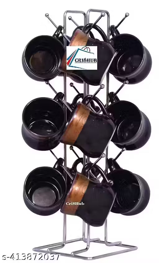 Stainless Steel Cup Stand for Kitchen, Coffee and Tea Mug Holder, Dinning Tabel Cup Stand, 12 Cup Stand, V Shape Cup Stand for Kitchen (Silver) (Pack of 1)