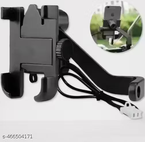 Mobile Stand CNC Bike Mount Holder for Navigation 360 Degree Rotating Handlebar Metal Body Cradle Stand for Bicycle, Motorcycle, Scooty Fits All Smartphones (CNC Metal Holder with USB Charger) Bike Mobile Holder (Black)