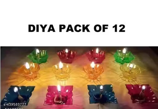 12 Designer Plastic Transparent Diwali Special Colourful Reflection Oil Diya Combo ( multicoloured ) (Pack of 12)